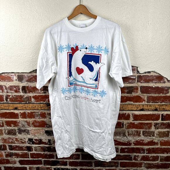 Vintage Seal Shirt One Size White Short Sleeve Cold Nose Warm Heart Cute USA 90s - Picture 1 of 9